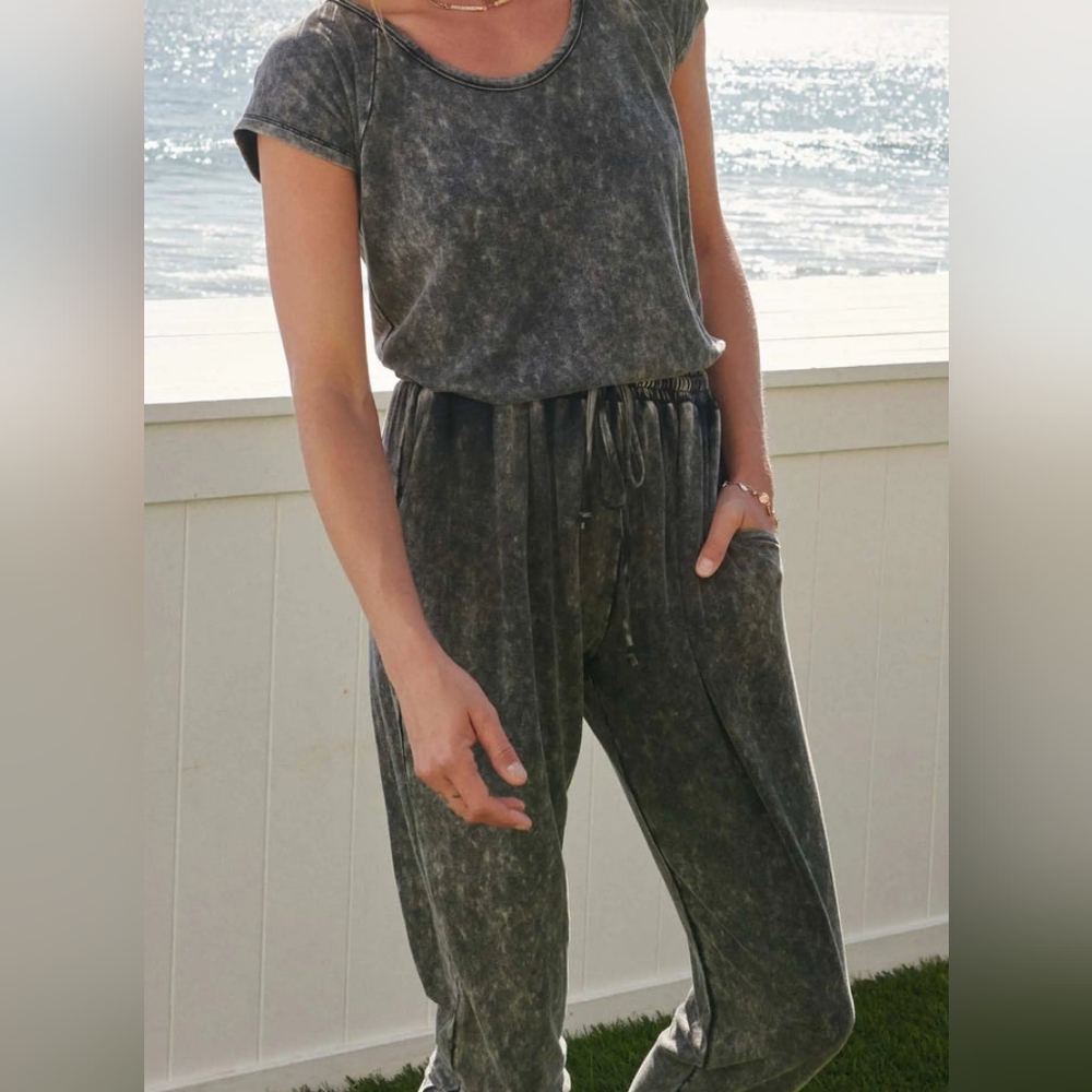 Just Be Gray Jumpsuit with Relaxed Fit and Tapered Legs